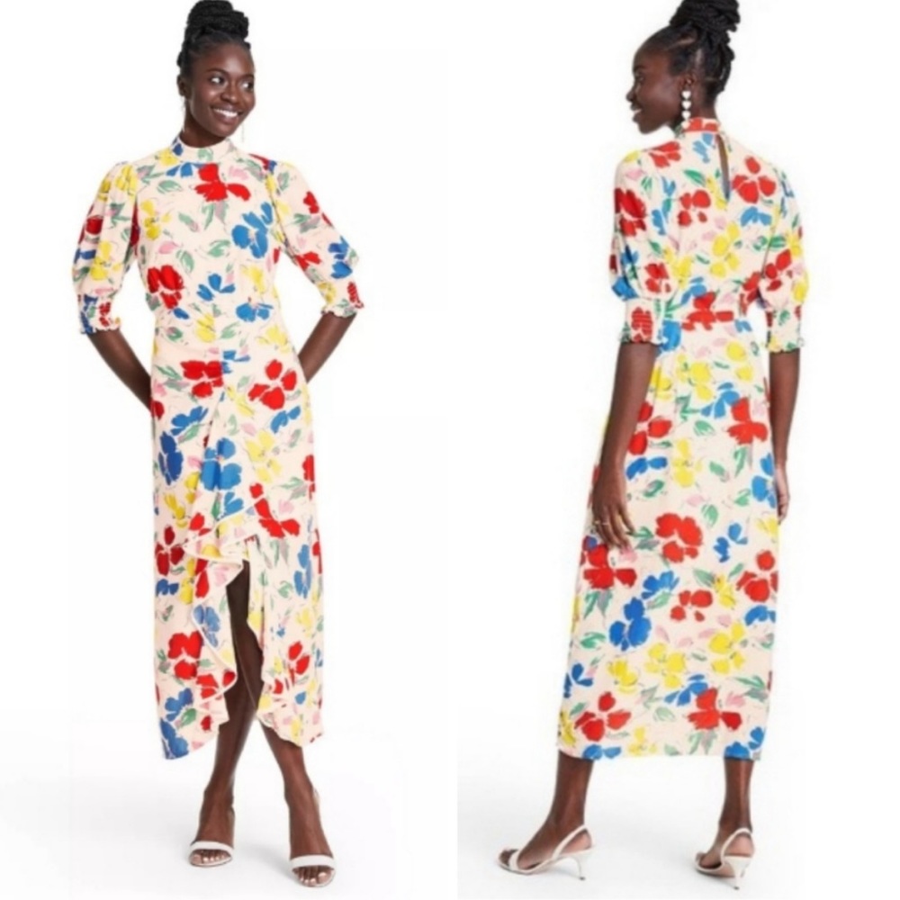 Rixo X Target Floral Mock Neck Cascade Ruffle Dress Maxi 20/22W EUC - Picture 3 of 10